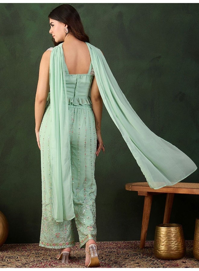 AKS Mint Green Sequinned Co Ord Set  - Image 4