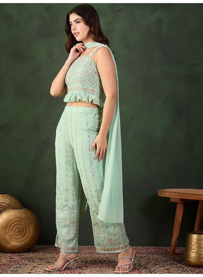 AKS Mint Green Sequinned Co Ord Set  - Image 5