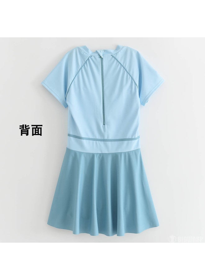 Bumblebee girls One-piece Swimsuit Parent-child Style Hot Springs Square-cut Dress With Short Sleeves And Skirt - Image 3