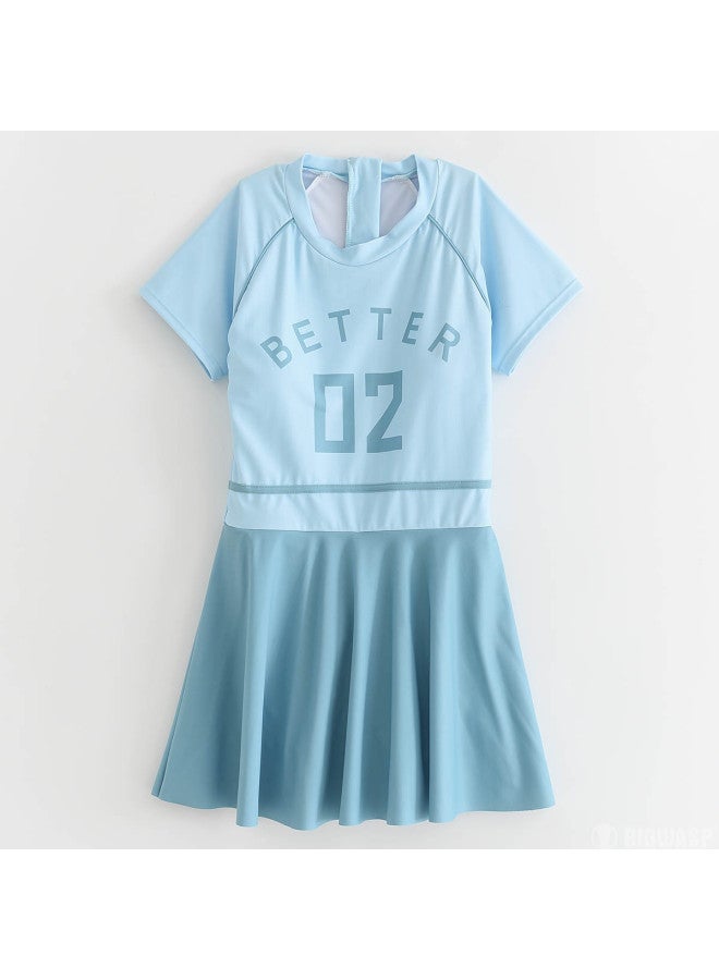 Bumblebee girls One-piece Swimsuit Parent-child Style Hot Springs Square-cut Dress With Short Sleeves And Skirt - Image 2