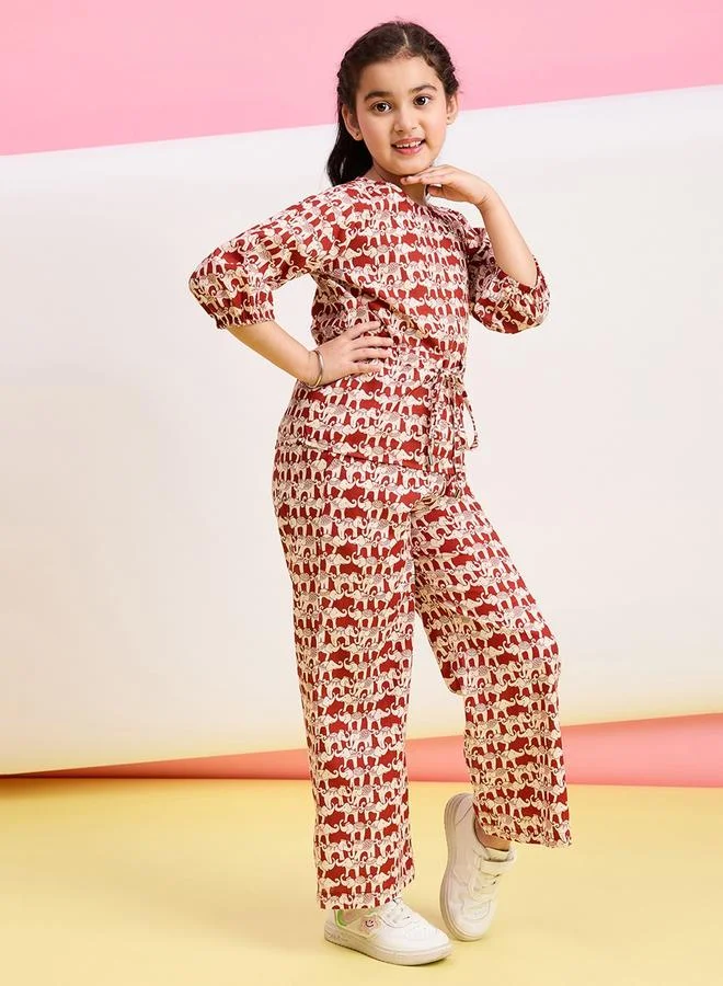 Stylo Bug Animal Print 3/4 Sleeves Top & Pants Set by Styli