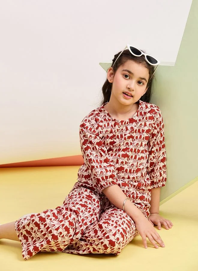Stylo Bug Animal Print 3/4 Sleeves Top & Pants Set by Styli