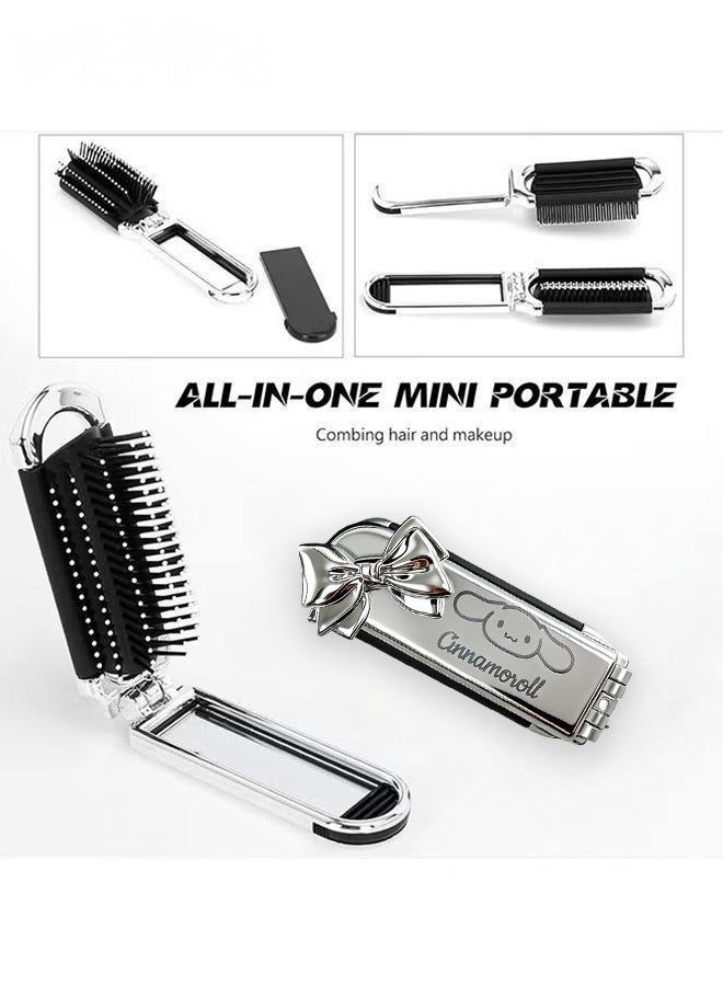 Folding comb with mirror - travel massage comb - portable comb - pocket-sized hair styling tool travel comb (Pudding Dog Silver) - Image 3