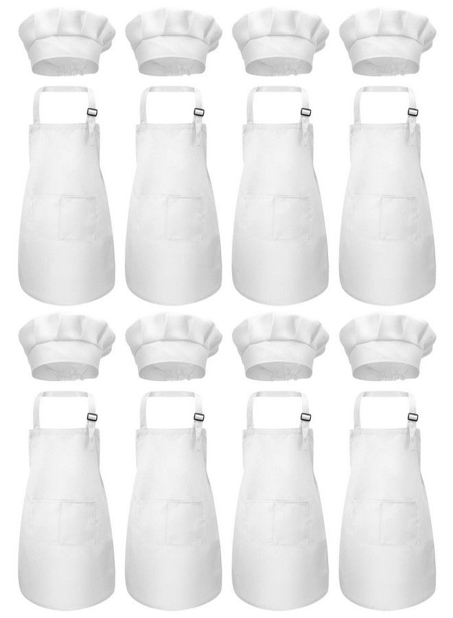 Satinior 8 Set Kids Apron And Chef Hat Set Kids Apron With 2 Pockets Adjustable For Boys Girl'S Cooking Baking Painting - Image 1