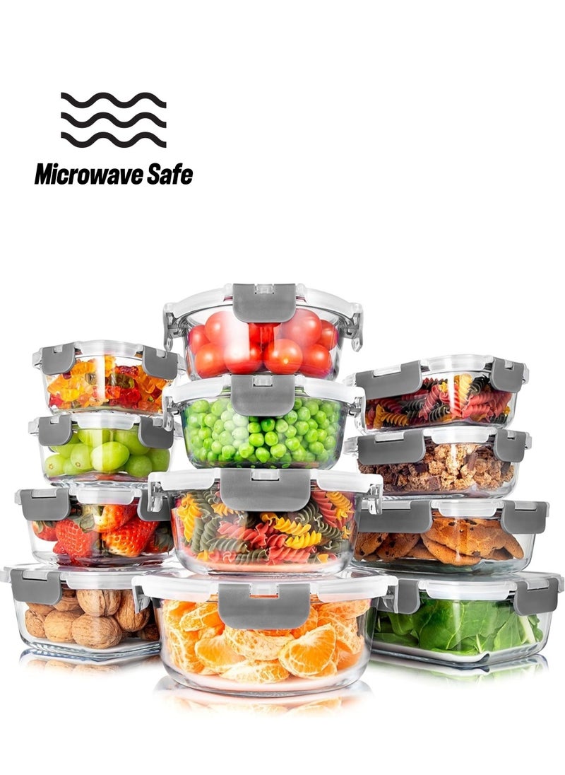 Piccasio 24Pcs Glass Lunch Box Set, Reusable Glass Food Container, Healthy Lunch & Snacks Box with Upgraded Snap Locking Lids, Leakproof, Dishwasher & Microwave Ovens Heating Box for Kids & Adults  - Image 1