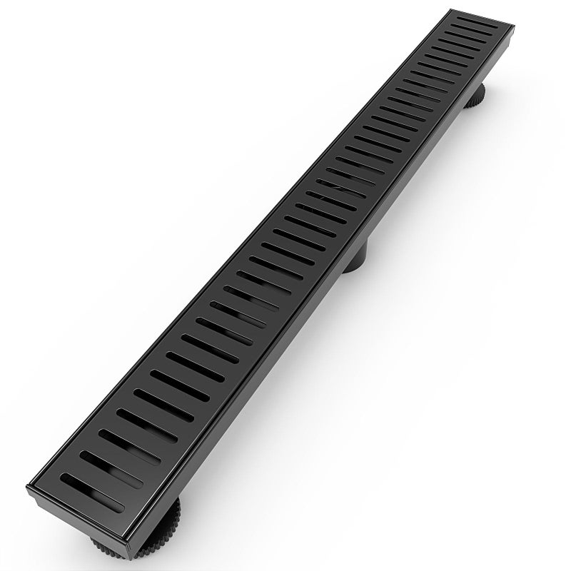 WEBANG 60 Inch Linear Shower Drain Rectangular Floor Drain with Accessories Capsule Pattern Cover Grate Removable SUS304 Stainless Steel CUPC Certified Matte Black