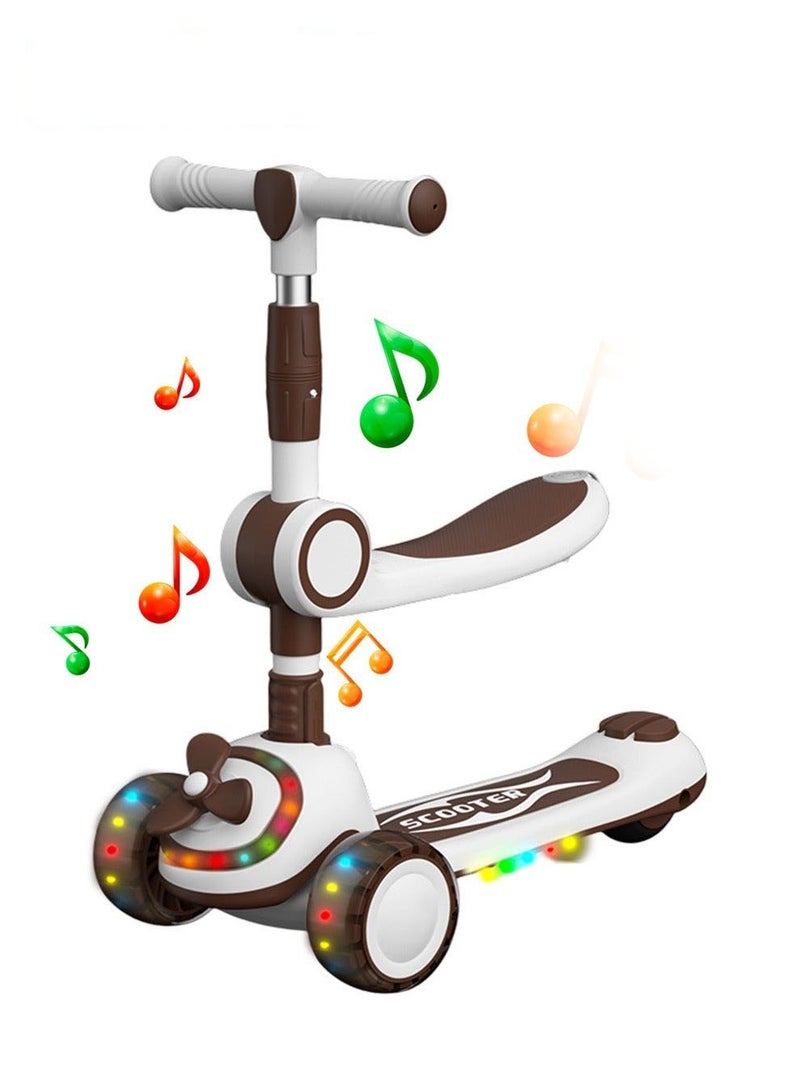DURKU Foldable Kids Kick Scooter With Seat And Music, Height-Adjustable, Anti-Rollover Scooter For Boys And Girls - Image 1
