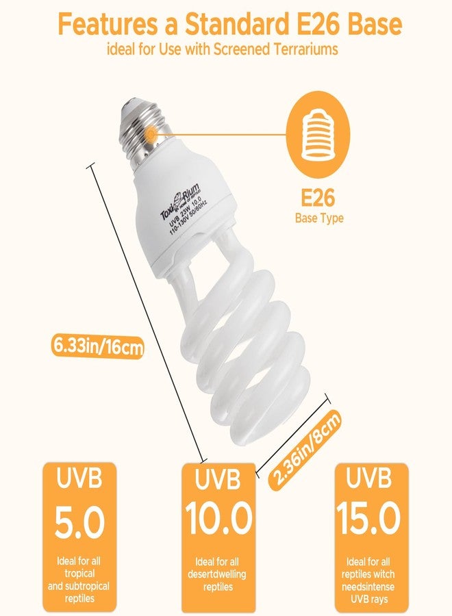 ToxiRium Reptile Lights 13 W UVA UVB 10.0 Energy Saving Reptile Heat Lamp UVB Bulb Spiral Compact Bulb Fit for Rainforest Type-2Pack Reptile/Snake/Lizard/Insect/Turtle/Tortoise - Image 2