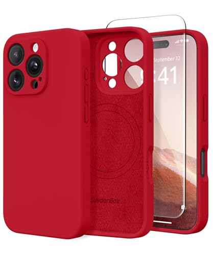 SuydanBox Magnetic for iPhone 16 Pro Max Case, Compatible with MagSafe, [Full Camera Protection][Screen Protector] Silicone Shockproof Protective Phone Case for iPhone 16 Pro Max 6.9", Deep Red - Image 1