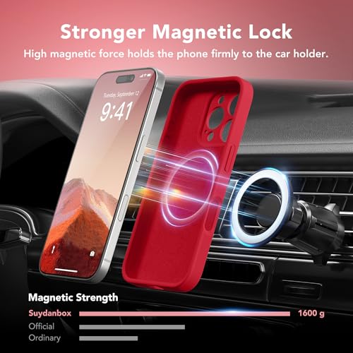 SuydanBox Magnetic for iPhone 16 Pro Max Case, Compatible with MagSafe, [Full Camera Protection][Screen Protector] Silicone Shockproof Protective Phone Case for iPhone 16 Pro Max 6.9", Deep Red - Image 3