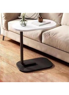 MIXDE C Shaped Side Table, Coffee Table, End Table Under Sofa Living Room Table Snack Laptop Holder Stable Metal Frame for Bedroom Office Sofa Bed Side Table, Easy to assemble (black&white)  - Image 1
