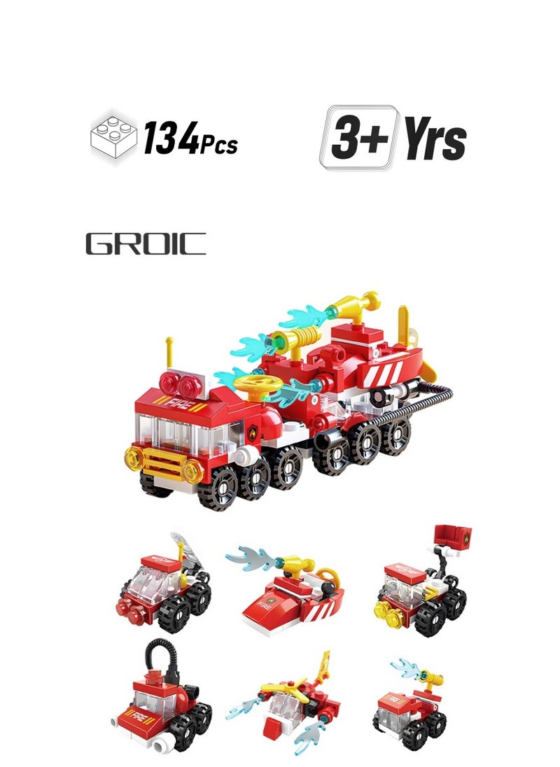 GROIC 6 In 1, 134 Pieces Firefighter Construction Building Block toy Set  - Image 1