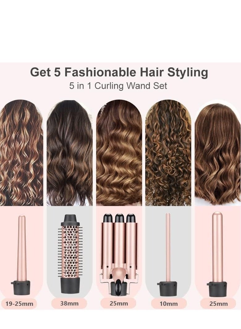 Curling Wand Set, 5 in 1 Curling Iron Set with 5 Interchangeable Curling Wand Ceramic Barrel(9-32mm), with Temperature Adjustment and Heat Up, Hair Curler Include Heat Resistant Glove - Image 3
