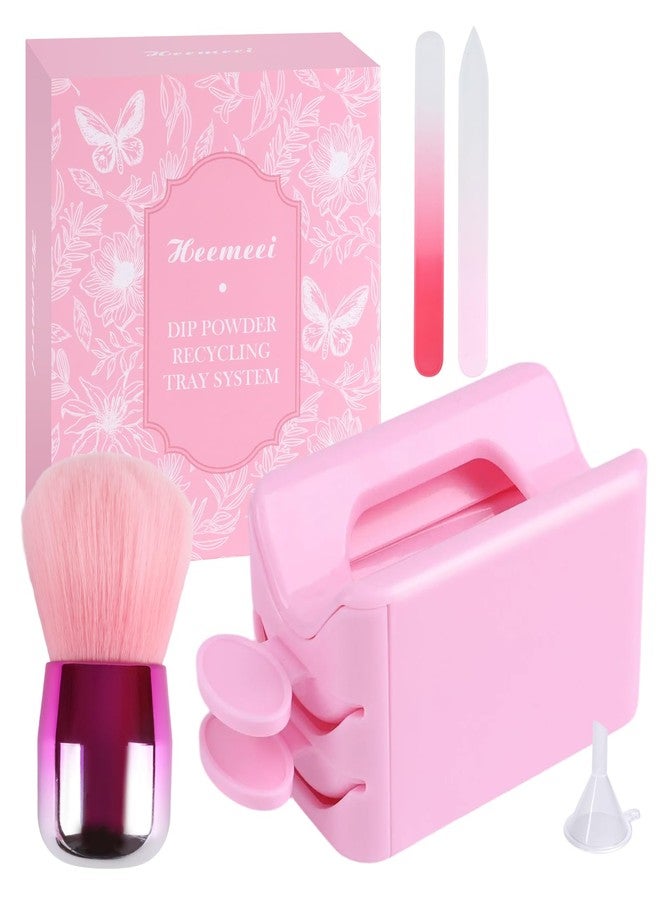 heemeei Dip Powder Recycling Tray System, Portable Nail Dip Powder Tray Kit with Nail Dust Brush, Glass Nail File, French Nail Art Manicure Essential Tool, Makeup Tool Glitter Saver - Image 1