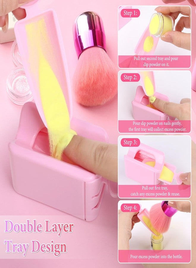 heemeei Dip Powder Recycling Tray System, Portable Nail Dip Powder Tray Kit with Nail Dust Brush, Glass Nail File, French Nail Art Manicure Essential Tool, Makeup Tool Glitter Saver - Image 3