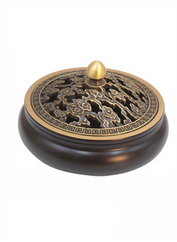 Brass Incense Burner with Cloud Pattern, Traditional Censer for Home Decor, Agarwood & Sandalwood Holder, Gift for Aromatherapy - Image 1