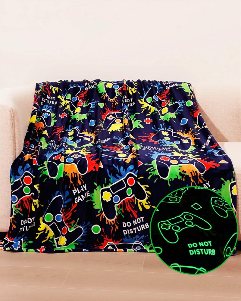 NuKuNsKf Gaming Gifts for Gamer Glow in The Dark Blanket: Cool Birthday Glowing Presents Toys for Video Game PC Gamers Men Teen Boys Kids Adults Girls Valentines Easter Christmas Ideas Throw Navy Blue 60x50 In - Image 1