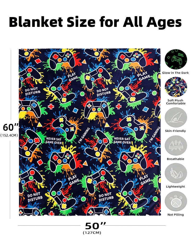 NuKuNsKf Gaming Gifts for Gamer Glow in The Dark Blanket: Cool Birthday Glowing Presents Toys for Video Game PC Gamers Men Teen Boys Kids Adults Girls Valentines Easter Christmas Ideas Throw Navy Blue 60x50 In - Image 4