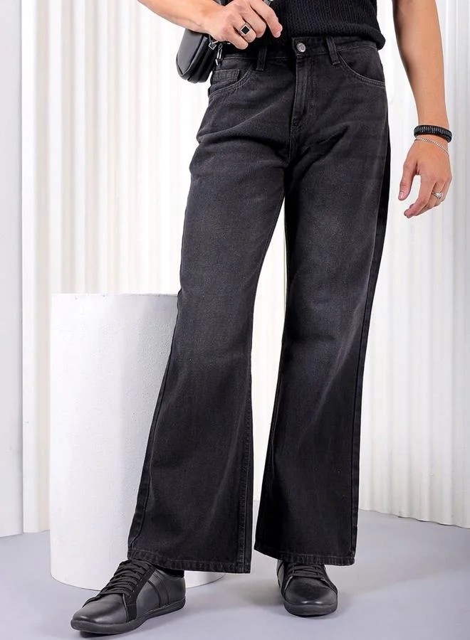 The Indian Garage Co The Indian Garage Co Men Black Mid Rise Bootcut Solid Jeans