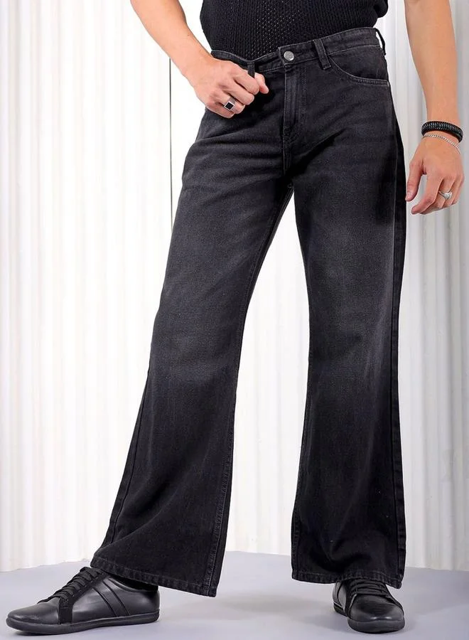 The Indian Garage Co The Indian Garage Co Men Black Mid Rise Bootcut Solid Jeans