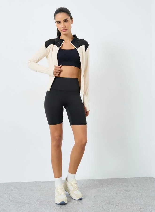 Styli Active Color Block Thumbhole Detail Zip Up Jacket