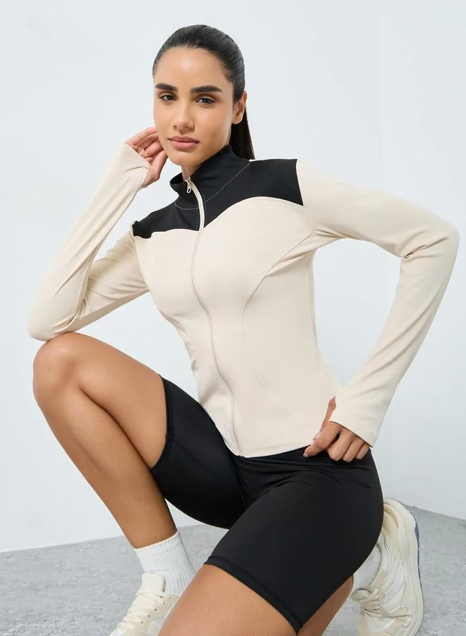 Styli Active Color Block Thumbhole Detail Zip Up Jacket