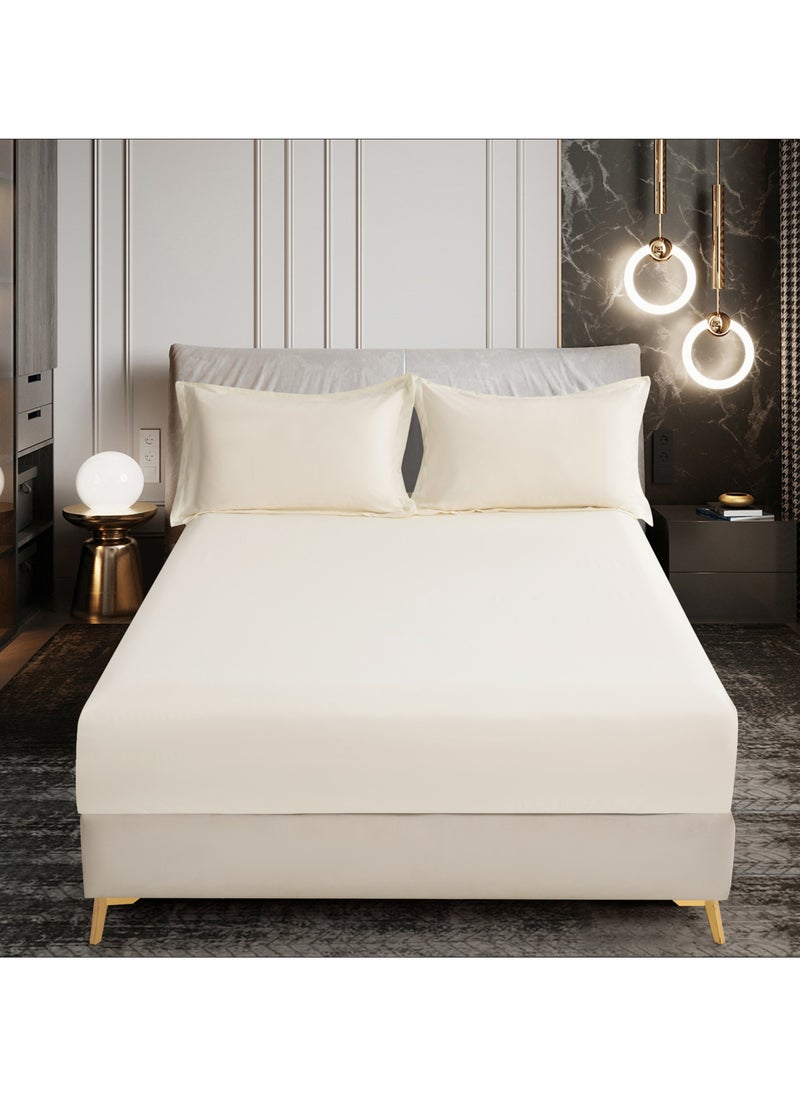 Donetella Bedding Fitted Sheet - Fits 200x200 Cm For Super King Bed - 3 Pcs (1 Fitted Sheet and 2 Pillowcases) - 35 Cm Deep Pocket - Solid Bed Sheet  - Image 1