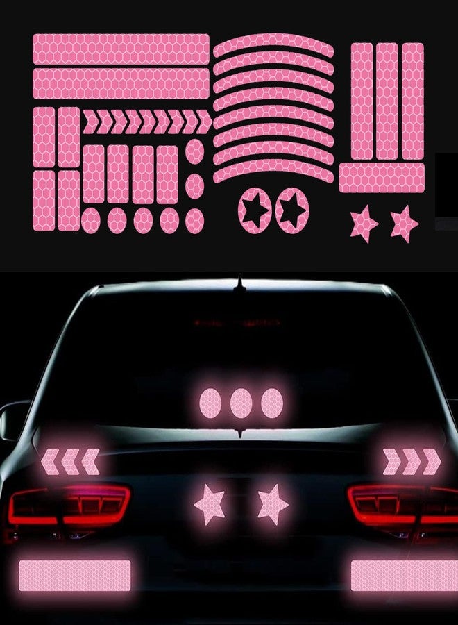 Nouiroy 42Pcs Reflective Rim Tape Bicycle Stickers Pink Car Decals Rims for Cars,Bike,Skateboard, Motorcycle Nighty Safety Warning Sticker (Pink) - Image 1