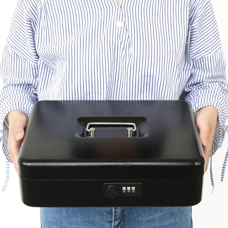 Jssmst Locking Metal Cash Box with Coin Lid, 11.8L x 9.5W x 3.5H Inches, Safe Money Box with Combination Lock, Black, SM-CB0512B - Image 5