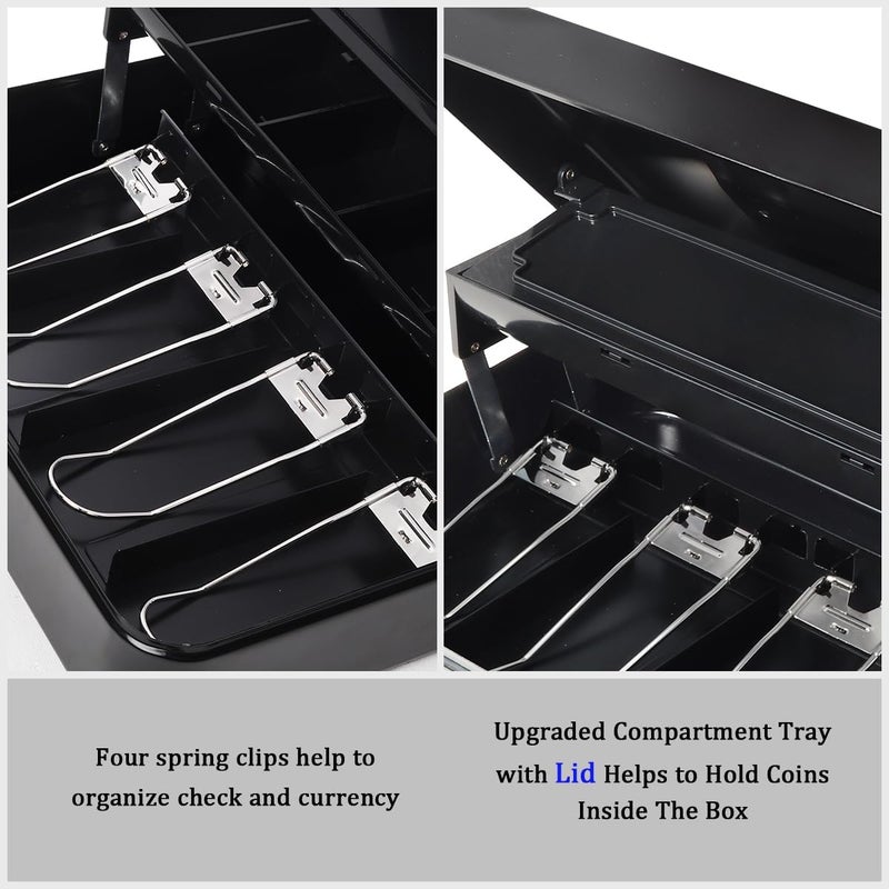 Jssmst Locking Metal Cash Box with Coin Lid, 11.8L x 9.5W x 3.5H Inches, Safe Money Box with Combination Lock, Black, SM-CB0512B - Image 3