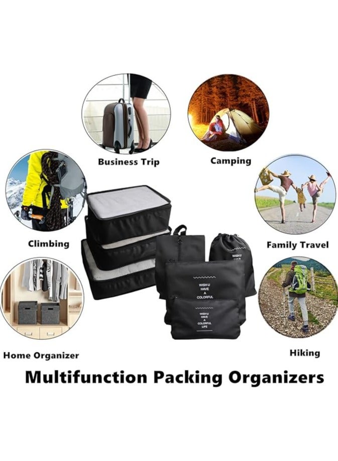 منظم السفر - مجموعة من 7 حقائب سفر محمولة قابلة لإعادة الاستخدام لتنظيم الحقائب وحقيبة التخزين وحقيبة الضغط وحقيبة السفر بسحاب (أسود) - Image 3