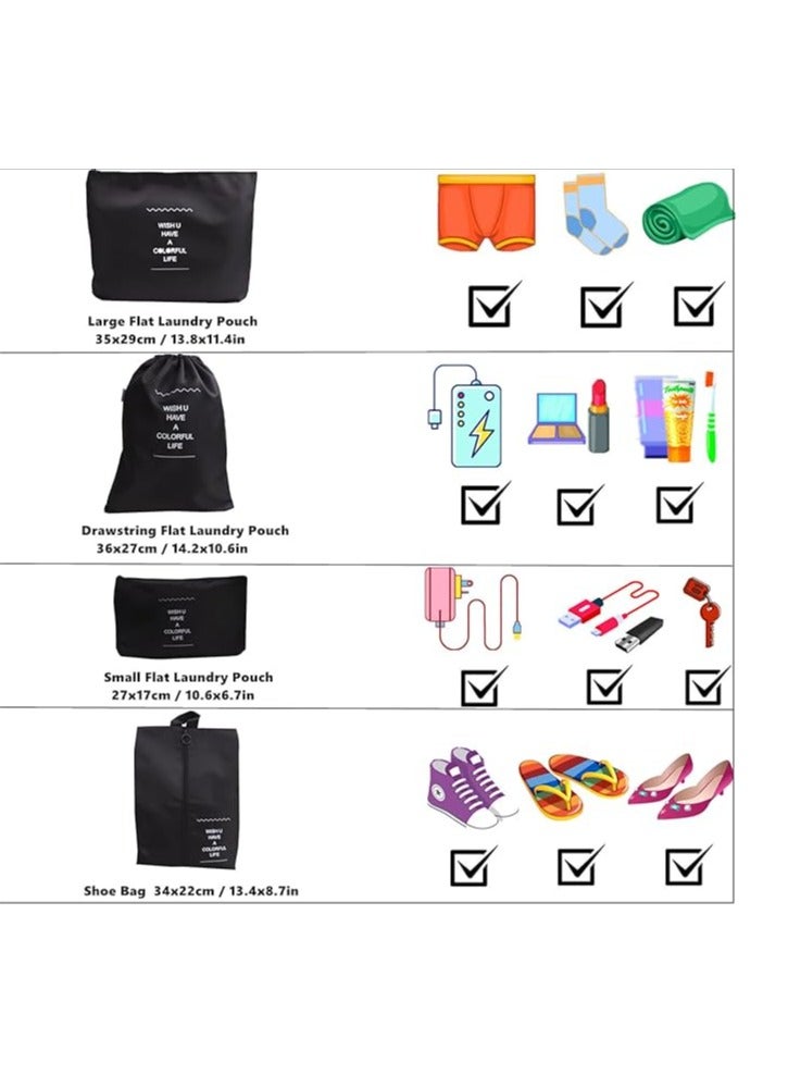 منظم السفر - مجموعة من 7 حقائب سفر محمولة قابلة لإعادة الاستخدام لتنظيم الحقائب وحقيبة التخزين وحقيبة الضغط وحقيبة السفر بسحاب (أسود) - Image 4