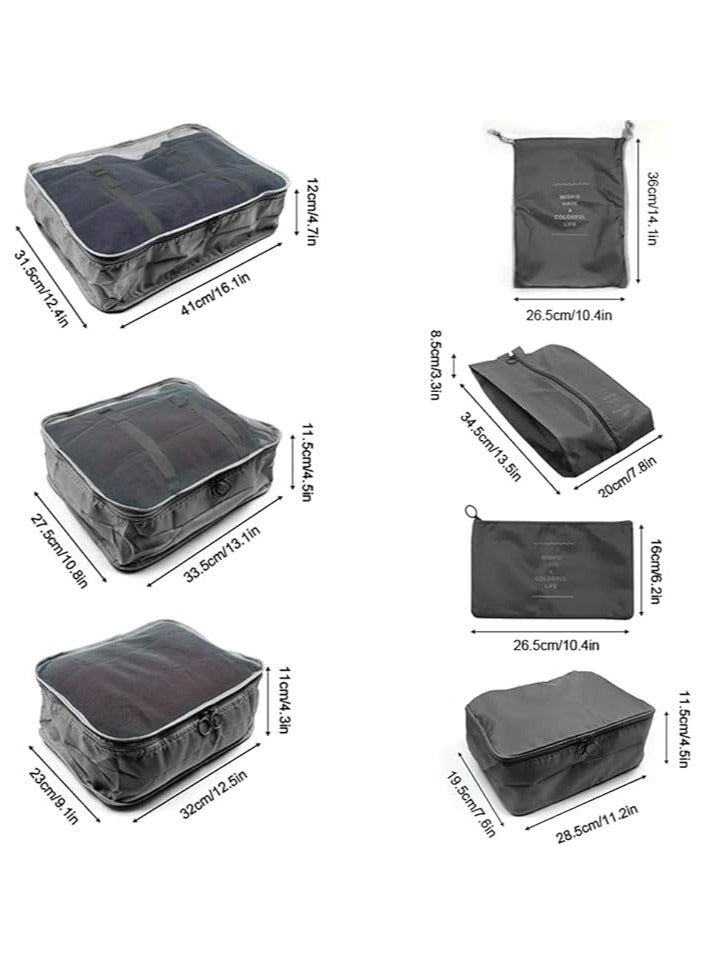 منظم السفر - مجموعة من 7 حقائب سفر محمولة قابلة لإعادة الاستخدام لتنظيم الحقائب وحقيبة التخزين وحقيبة الضغط وحقيبة السفر بسحاب (أسود) - Image 5
