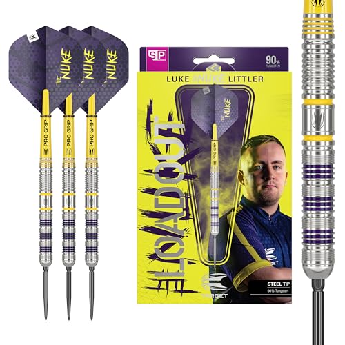 Target Darts طقم سهام دارت ستيل تيب لوك ليتلر من تارجت، 90% تنجستين، 22 جرام | طقم سهام ستيل تيب، إصدار اللاعب من طقم سهام سويس بوينت مع أداة، أعمدة برو جريب ورفرف رقم 2 - Image 1