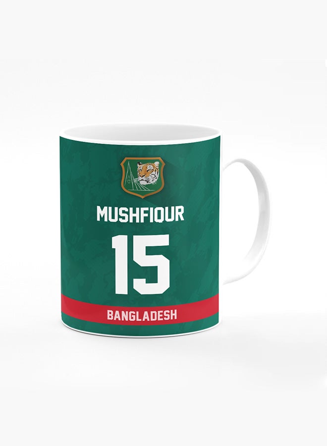 Stylizedd Designer Printed Coffee Mug with Heavy Duty Handle 11oz Ceramic Personalised Gift Mugs Cup - Cricket Player - Mushfiqur Rahim, Jersey Number - 15 (With Logo) - Image 1