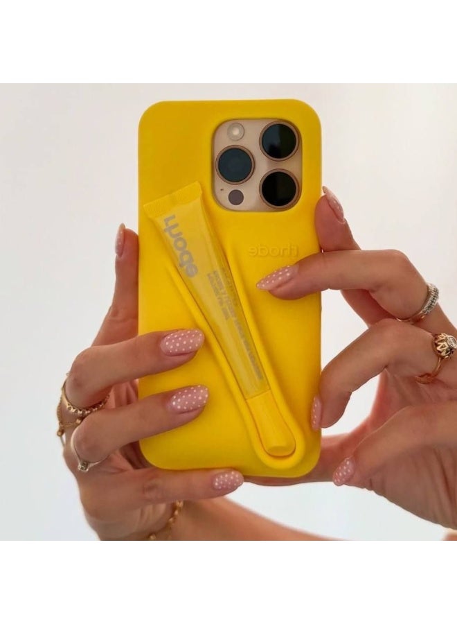 rhode Silicone Lip Holder for Cell Phone, Lip Gloss Adhesive Sleeve for Phone, Lip Holder Stick-on Phone Case, Back Stick On Holder for iPhone Phones - Yellow Color - Image 3
