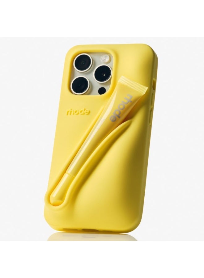 rhode Silicone Lip Holder for Cell Phone, Lip Gloss Adhesive Sleeve for Phone, Lip Holder Stick-on Phone Case, Back Stick On Holder for iPhone Phones - Yellow Color - Image 1