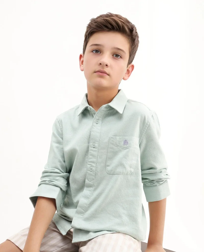 Rare Ones Rare Ones Kids Hart Blue Cotton Solid Button Closure Boxy Fit Shirt