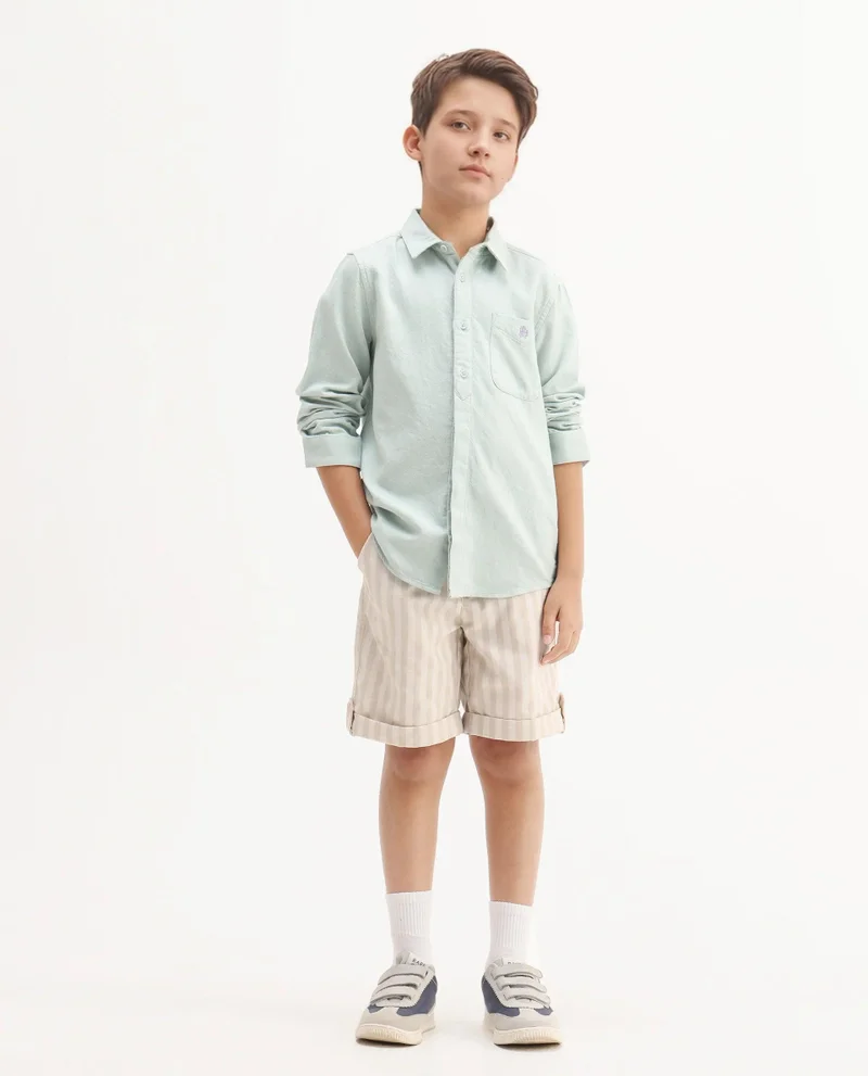 Rare Ones Rare Ones Kids Hart Blue Cotton Solid Button Closure Boxy Fit Shirt