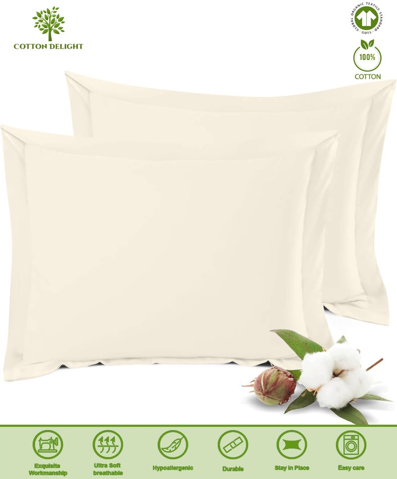 Cotton Delight Cotton Delight 100 ٪ وسادة القطن الطبيعية مجموعة من 2 العاج يورو شامز 28x28 وسادة غطاء وسادة غطاء اليورو حجم  - Image 2