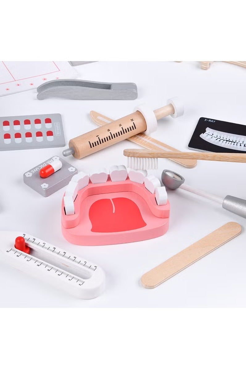 ARNOTEC Doctor Kit for Kids – 23 PCS Pretend Play Medical & Dentist Toy Set with Wooden Tools, Stethoscope, Teeth Model, Syringe, Thermometer, Pill Bottles – Educational Role Play Toy for Toddlers & Boys Girls Ages 3+ - Image 5