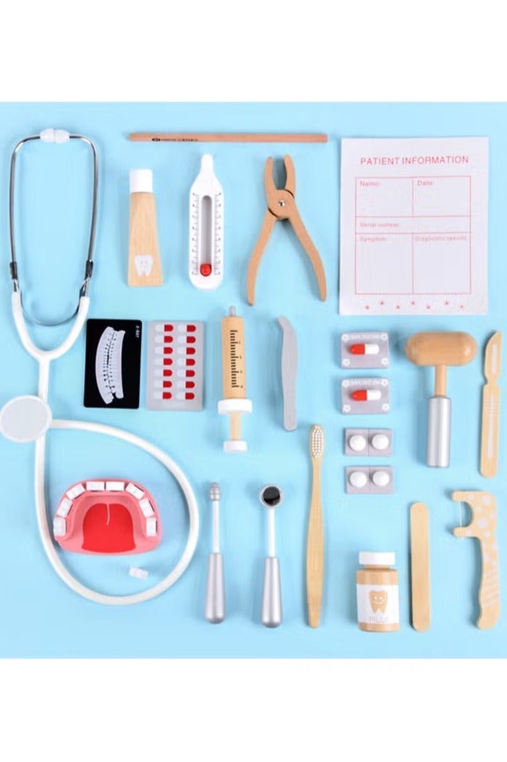 ARNOTEC Doctor Kit for Kids – 23 PCS Pretend Play Medical & Dentist Toy Set with Wooden Tools, Stethoscope, Teeth Model, Syringe, Thermometer, Pill Bottles – Educational Role Play Toy for Toddlers & Boys Girls Ages 3+ - Image 3