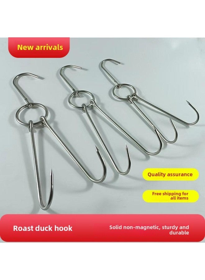 Roast Duck Hook Roast Duck Hook Roast Goose Double Hook Duck Hook Commercial Hook Roast Meat Ring Large Circle Stainless Steel Shelf-Color:5cm Thick Non-magnetic Large Circle Total Length 34cm (10 Pieces)  - Image 2
