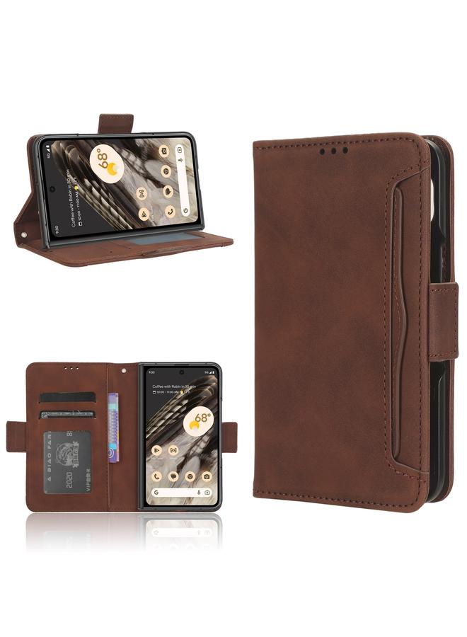Green Tiger Case For Google Pixel Fold Skin Feel Calf Texture Card Slots Leather Phone Case  - Image 1