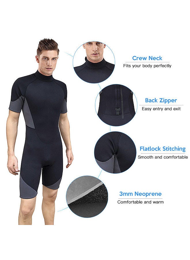 Generic - Mens Short Wetsuit 3mm Neoprene Full Body Diving Suit Back Zip Wetsuit for Diving Snorkeling Surfing Swimming Rafting Kayaking Paddling - Image 1