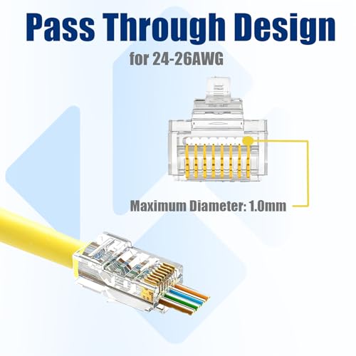 Awishwell 50-Pack Cat5e RJ45 Pass Through Connector, Cat5e RJ45 Connectors Pass Through, Cat5 Connector Ends, UTP Ethernet Connectors for Solid or Stranded Cable - Image 2