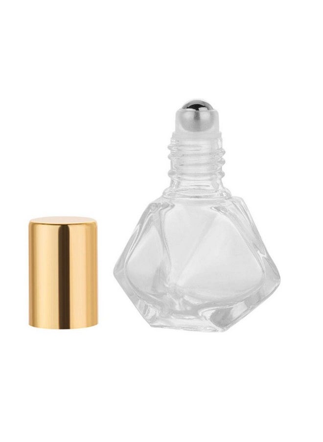 ConStore - 10 Pcs Mini Portable Polygonal Clear Glass Roller Bottle,8Ml/0.27Oz Diy Travel Essential Oil Roll On Bottle With Stainless Steel Ball Gold Cap - Image 1