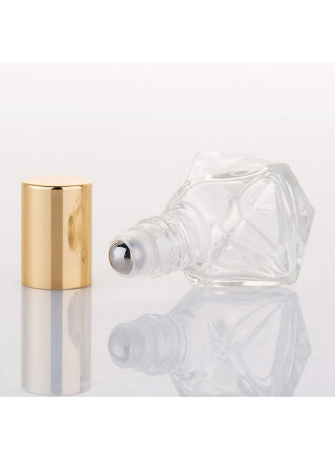 ConStore - 10 Pcs Mini Portable Polygonal Clear Glass Roller Bottle,8Ml/0.27Oz Diy Travel Essential Oil Roll On Bottle With Stainless Steel Ball Gold Cap - Image 1