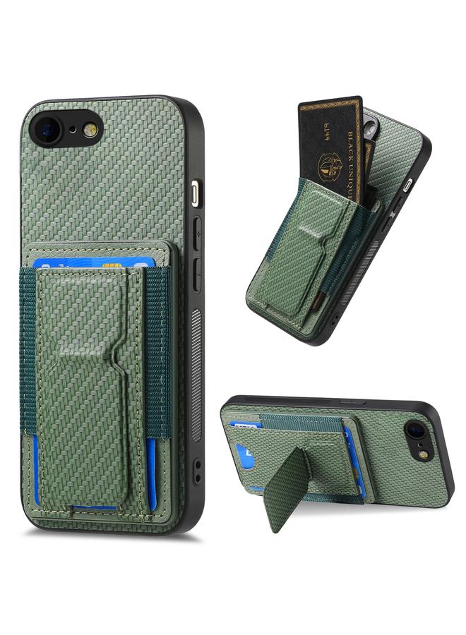 اس-توب جراب هاتف iPhone 6 / 6s مصنوع من ألياف الكربون قابل للطي مع حامل مرن وحقيبة بطاقات - Image 1