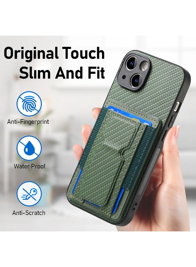 اس-توب جراب هاتف iPhone 6 / 6s مصنوع من ألياف الكربون قابل للطي مع حامل مرن وحقيبة بطاقات - Image 5